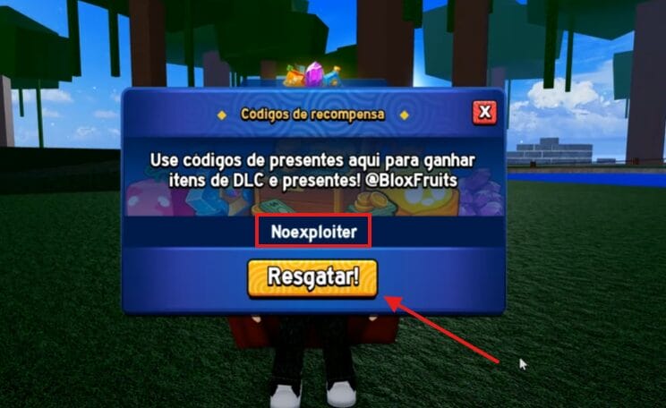 Clique em resgatar - resgatar os códigos de Blox Fruits