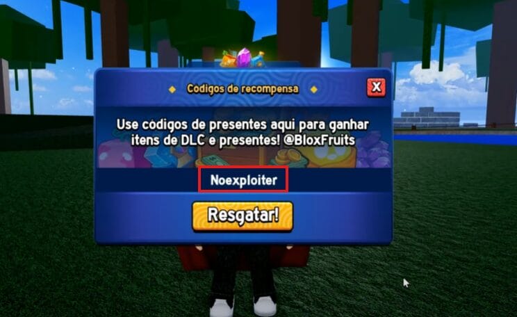 Cole o codigo de recompensa na area de texto - resgatar os códigos de Blox Fruits