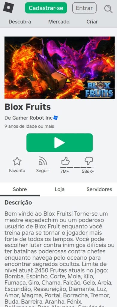 Inicie o jogo Blox Fruits no Roblox